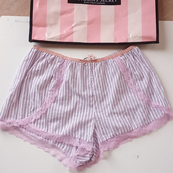 VICTORIA'S SECRET Soft Cotton Sleep Shorts Lace Stripes - Picture 2 of 11